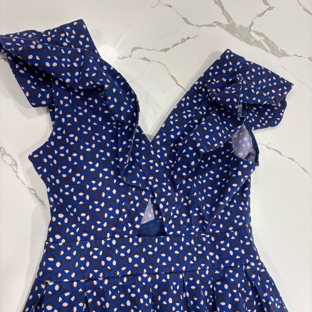 Kate Spade Dress Size 0 Mini V Neck Geo Dot Poplin Fit And Flare Blue - Picture 8 of 9